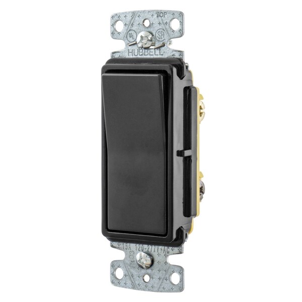Hubbell Wiring Device-Kellems TradeSelect, Switches and Lighting Controls, Decorator Switch, Residential Grade, Rocker Switch, General Purpose AC, Three Way, 15A 120/277V AC, Push Back and Side Wired, Black RSD315BK - main
